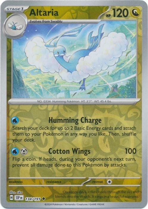 Altaria 134/191 Reverse Holo Surging Sparks SSP Pokemon Card NM