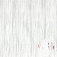 6 Pack Macaron White Foil Fringe Curtain Backdrop 3.28Ft x 8.2Ft Metallic Tin...