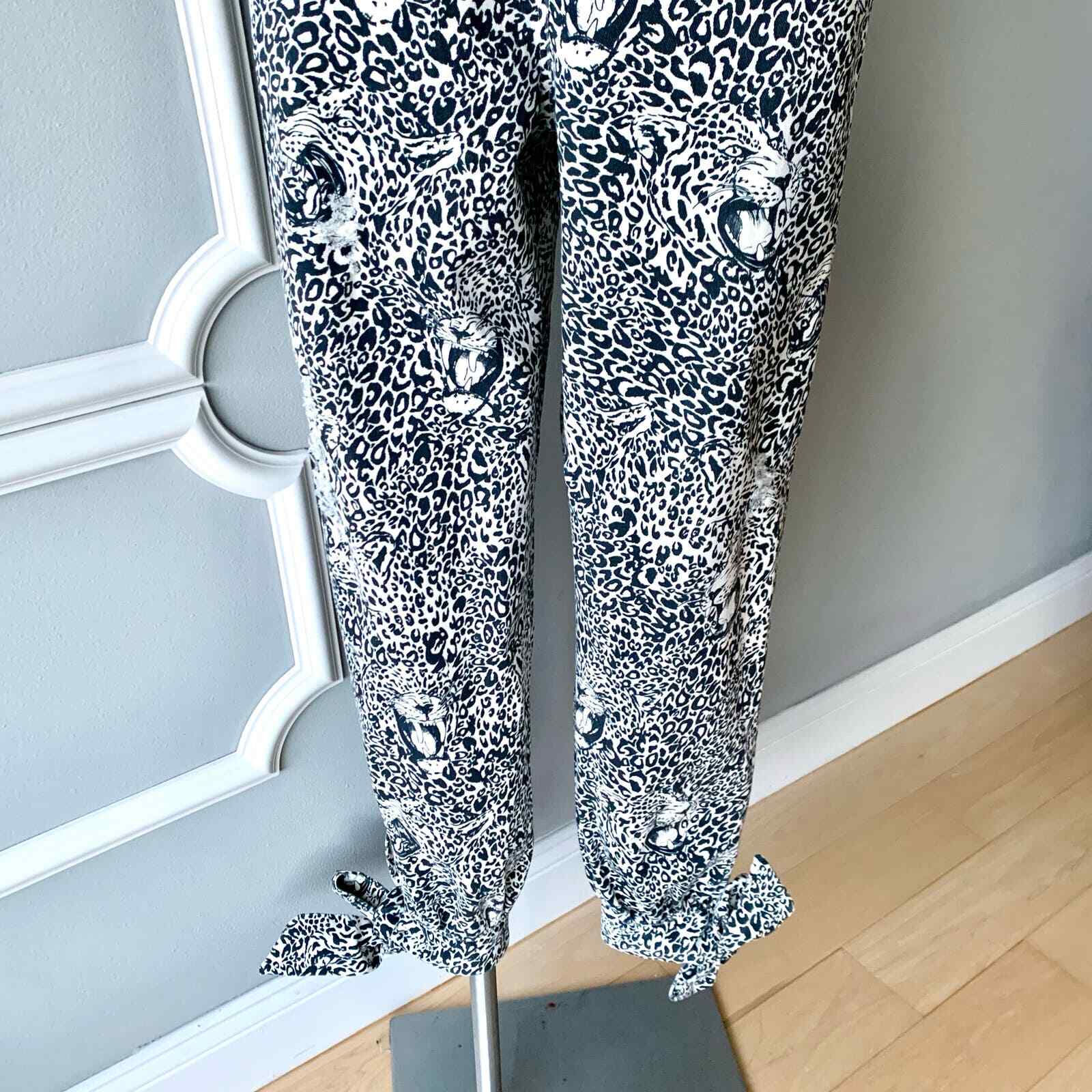 Marcell Von Berlin Distressed Puff Sleeve Jumpsuit Leopard Women's 6 NEW image 4