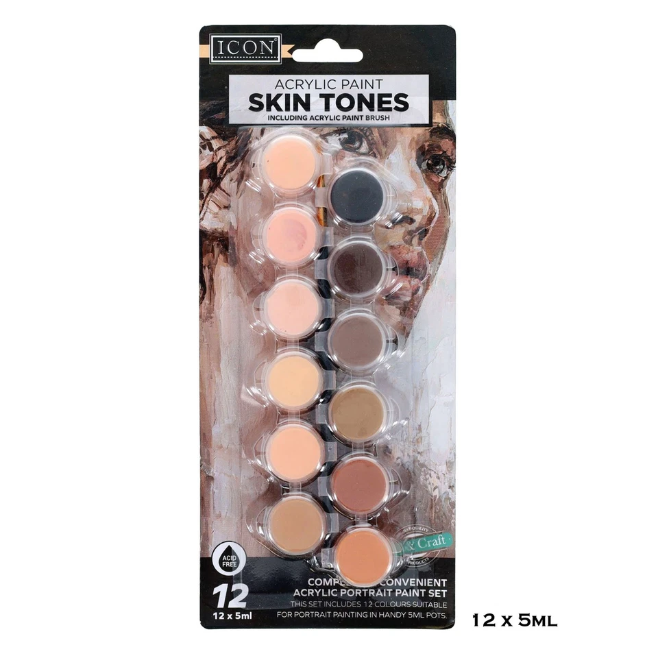 Acrylic Paint Pots Set of 12 Colours Skin Tone with Paint Brush Portrait Paint - Image 2 of 4