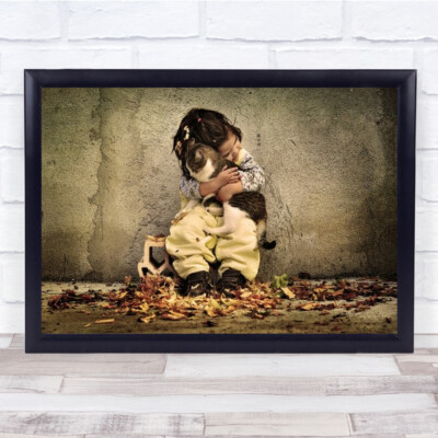 Pure Love Hug Embrace Haustier Tier Katze Kind Kind Freunde Wandkunstdruck