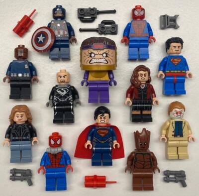 12 Lego Super. Hero Minifigs: Groot Superman MODOK Scarlet Witch Sharon Carter