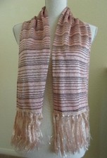 Vintage Light pink Sparkle Rectangle Scarf with Metallic Fringes Striped