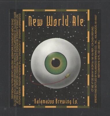 #ad #ad NEW WORLD ALE { EYEBALL } KALAMAZOO BREWING CO MICH 12 OZ LABEL 3 3 4quot; x 4quot; $1.00