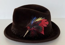Vintage Hat Velour Fedora Brown with colorful Feather