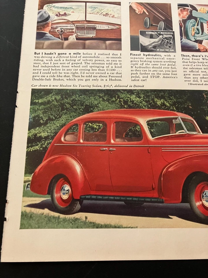 Red 1940 Hudson Six Touring Sedan - Vintage Original Print Ad / Wall Art - CLEAN - Image 4 of 4
