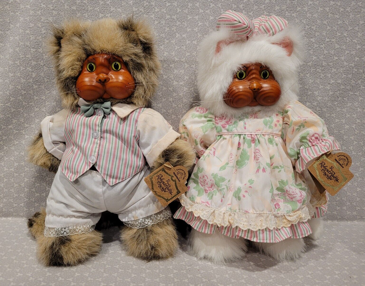 1991年　タグ付き　RAIKES　ぬいぐるみ 1992 Vintage Raikes Sidney & Charmaine Girl Boy Wood Face Cat