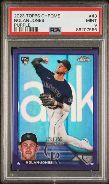 2023 Topps Chrome #43 Nolan Jones RC /250 PSA 9 MINT Purple Refractor Rookie