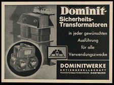 Alte Werbung 1937 Dominit-Sicherheits-Transformatoren DOMINITWERKE Dortmund