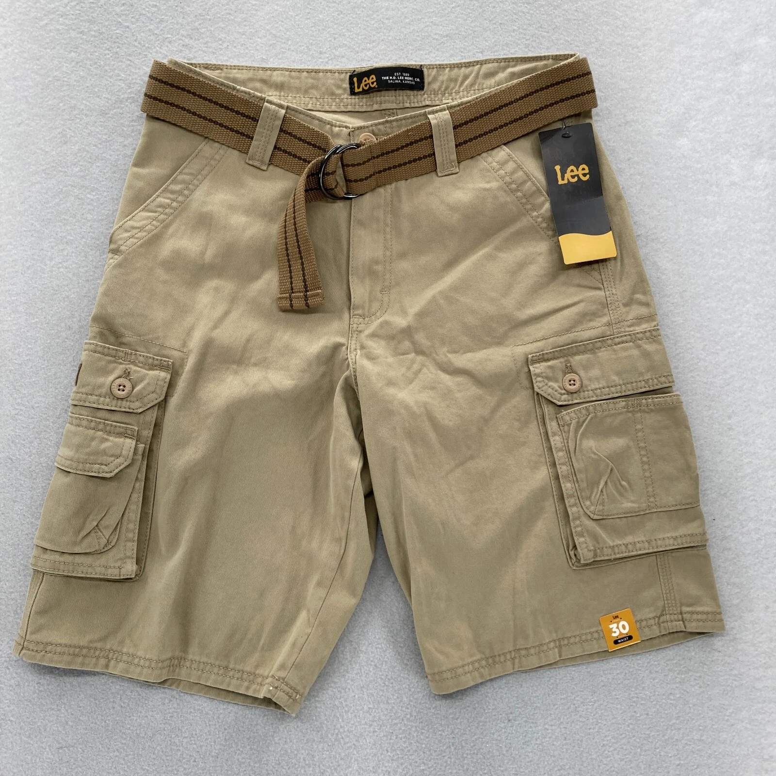 Lee Belted Cargo Shorts Mens 30 Khaki Beige Relaxed Outdoors Hiking Workwear NWT