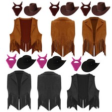 Kids Fringe Vest Roleplay Cowgirl Showmans Cowboy Masquerade Cosplay Dress Up