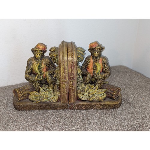 Home Decor Resin Monkey Bookends Decorative Figural Book Ends Whimsy 1999 CBK