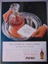 1939 FOUR ROSES WHISKEY Decanter Glass Tray art print ad