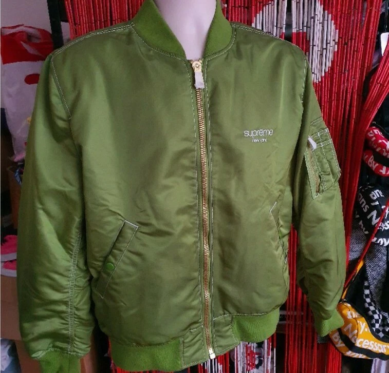 SS17 Supreme Contraste Couture Réversible MA 1 Veste Taille M Vert / Zèbre