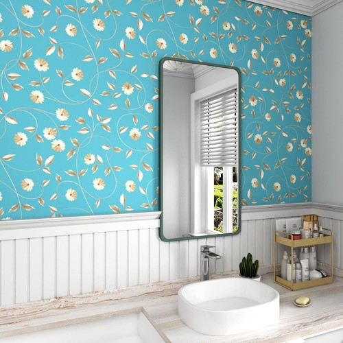 Blue Floral Peel and Stick Wallpaper Removable Adhesive Boho Decor 24"x118" 2 Pk - 第 4/11 張圖片