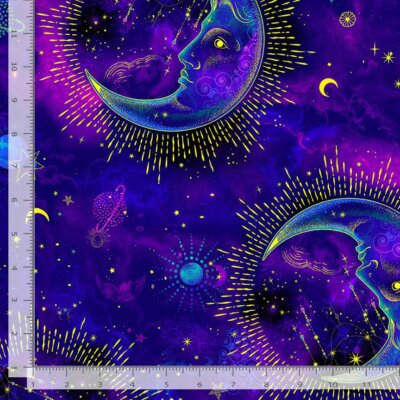 Cosmos Fabric | Large Moon Allover Blue Purple | Timeless Treasures ...