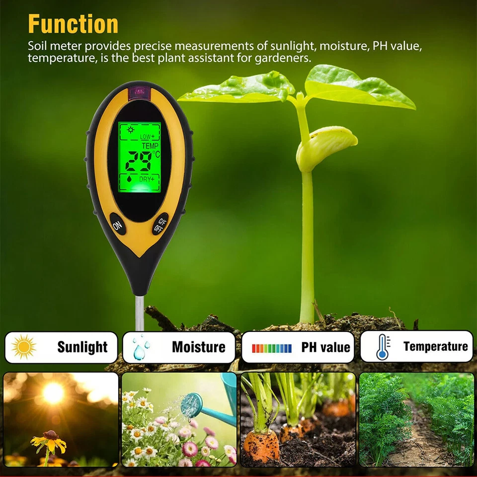 4-in-1 Digital PH Soil Tester LCD Moisture Plant Water Temperature Test Meter US - Image 4 of 4