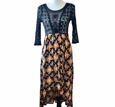 Free People Womens Lonesome Dove Black Floral Crochet Mesh