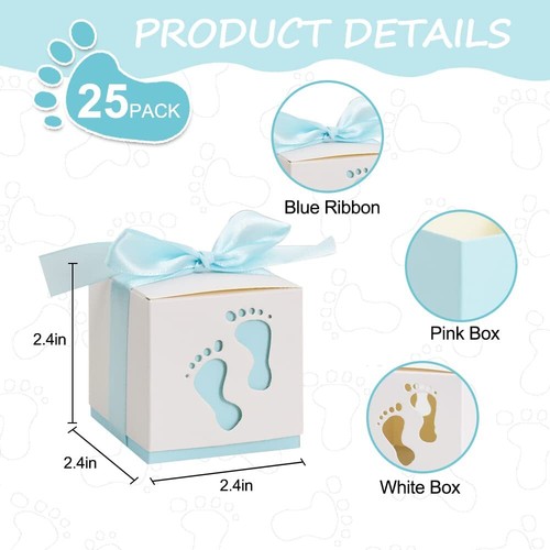 25 Pcs 2.4" Blue Baby Shower Favor Boxes Footprint Party Candy Boxes for Boys - Picture 6 of 6