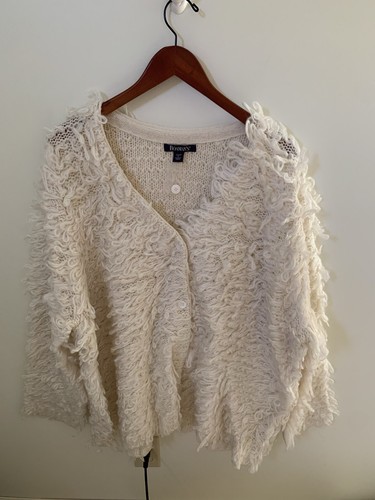 Roamans Womens Size 26/28 2X Cardigan Sweater Acrylic Shaggy Knit Ivory NEW