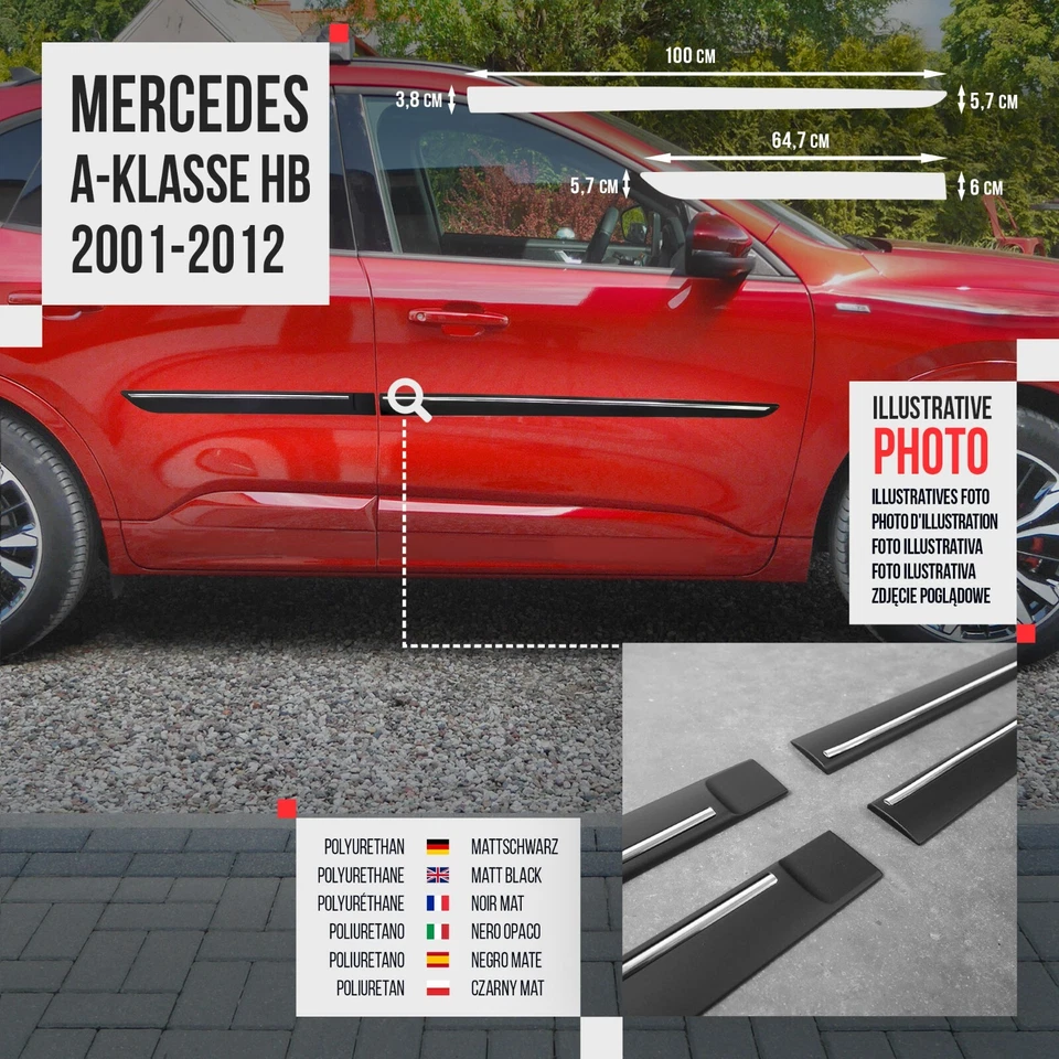für MERCEDES A-KLASSE 2001-2012 HB SEITENSCHUTZLEISTEN SEITEN TÜRLEISTEN SCHWARZ - Bild 2 von 4