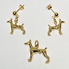 14K Yellow Gold Dobermann Pinscher Dog Pendant Stud Dangle Earrings Set 7.0g
