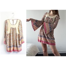 NWOT Allison Brittney bell sleeve dress bohemian cottagecore peasant S lace pink