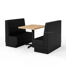 Kitchen Restaurant Booth Seating and Dining Table Set, Black and Natural Color