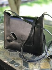 Italian Vera Pelle Cross Body Bag Leather Flapover Magnetic Closure Black Italia