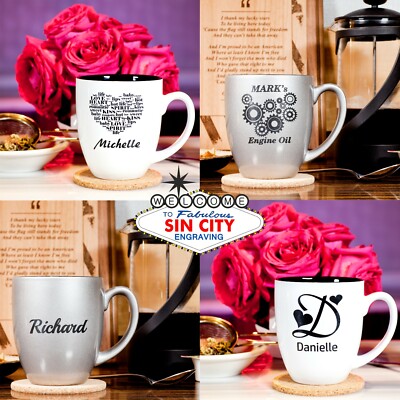 Personalized Coffee Mug, Laser Engraved Ceramic Bistro Drink