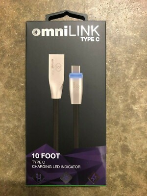 Genuine omniLINK illuminated 10 ft Type C USB Data Cable w/ 2.1 true fast charge