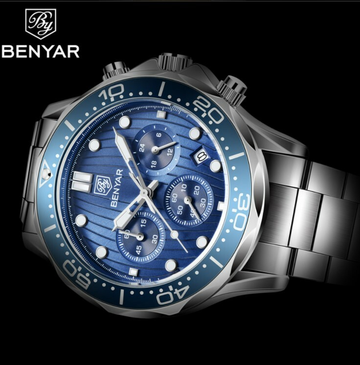 Benyar 5164 Mens Quartz Sports Chronograph Blue Dial