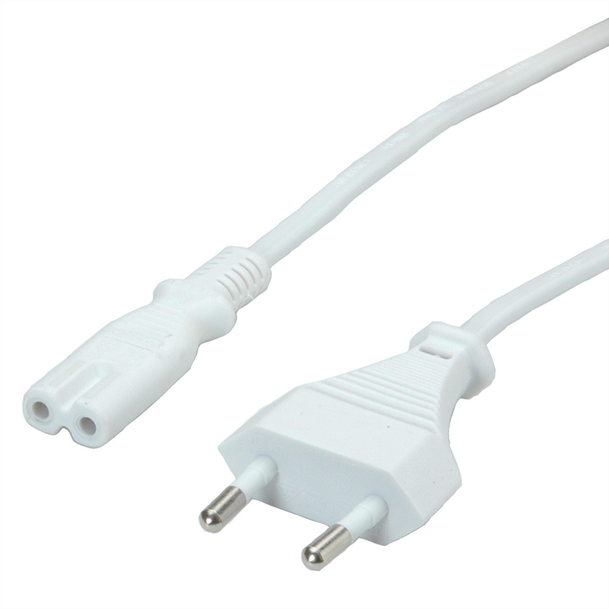 Netzkabel Euro-Flachstecker auf C7, 2polig, weiß, 1 m