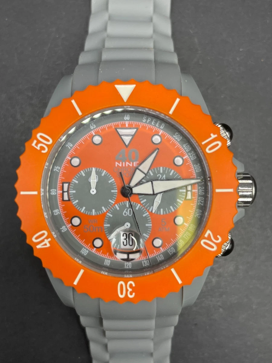 40nine Mens Watch 43mm Black Orange Dial White Bezel Date Silicone New Battery 40nine Men Wristwatches for sale | eBay main image 2