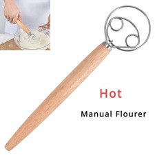 Stainless Steel Danish Dough Whisk with Wooden Handle Bread Mixing Tool