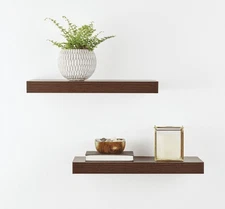 Mainstays Walnut 16.5" Wood Floating Shelves, Set of 2