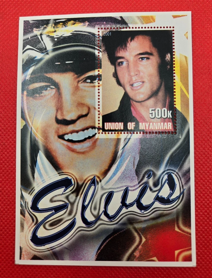 Набор из 6 сувенирных марок Союза Мьянмы рок-н-ролла 2001 с Элвисом Пресли - Изображение 3 из 4