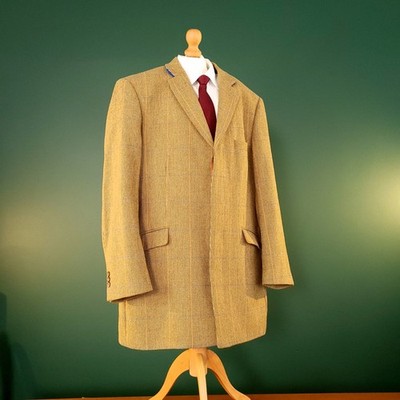 Brook Taverner Johnstons of Elgin Tweed Mantel Jacke Herren 46R gelb kariert