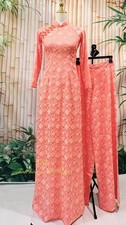 Ao Dai Traditional Vietnamese Long Dress -Truc Hy Silk With Pants