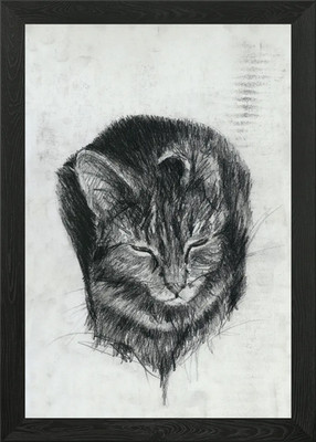 Katze schwarz weiß gerahmtes Wandbild Poster Leinwanddruck Bild
