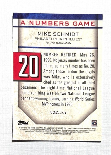 Mike Schmidt ~ 2020 Topps Chrome ~ A Numbers Game Chrome Refractor #NGC-23 - Bild 2 von 2