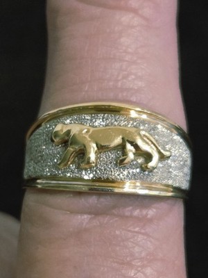 Vtg 14K Panther Two Tone Gold Band Ring 3.9g Size 6.5 10mm At Widest Point