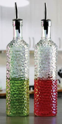 Circleware Radiance Pearl Hammered Glass Oil and Vinegar Dispenser Bottles Set