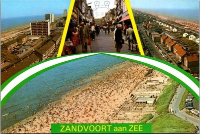 Zandvoort Holland Busy Beaches and Streets Continental Postcard C047