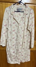 Secret Fantasies W XL Night Gown Long Sleeve Button Up Ivory /Flowers Vtg