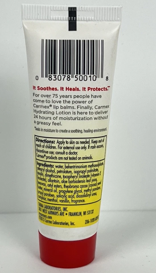 Loción hidratante Carmex aroma agradable con aloe y vitamina E - tamaño de viaje de 1 oz Foto 2 de 4