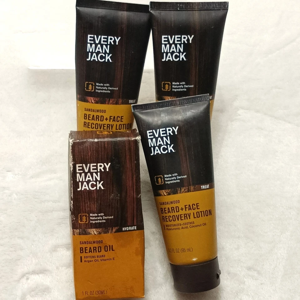Every Man Jack Skin Face Recovery Lotion & Beard Oil Sandalwood Bundle Lot - Image 2 of 4