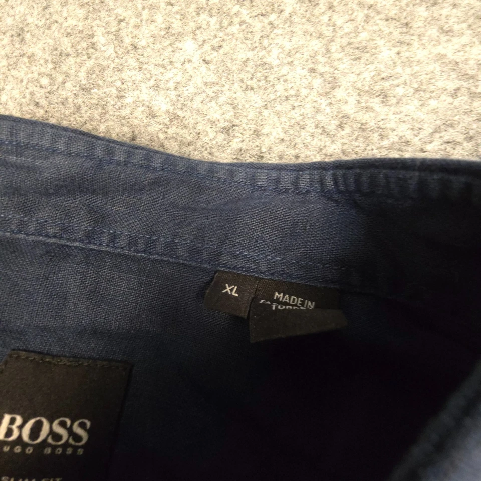 Hugo Boss Shirt Mens XLARGE blue Long Sleeve Button Up collared Linen Size XL - Image 4 of 4