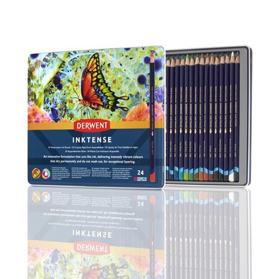Inktense Pencils Tin, Set of 24, Great for Holiday Gifts, 4mm Round Core, Fir...