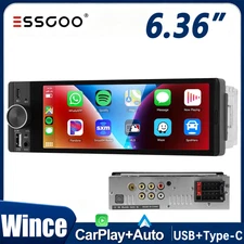 CarPlay Single 1 Din 6.36"Car Stereo Radio Bluetooth Player In-dash Head Unit FM